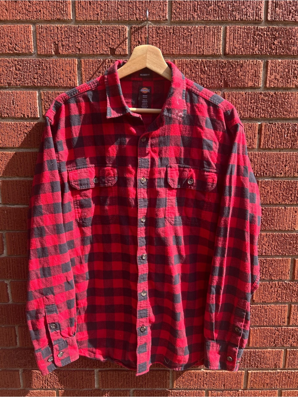 Dickies Relaxed Fit Buffalo Plaid Flannel Shirt Red Black Men's Medium